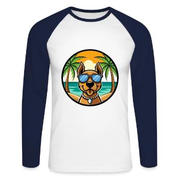 Finnish Hound Dog Breed Cartoon Sunglasses Beach - Unisex Long Sleeve Baseball T-Shirt - white/navy - Front - Nik (191cm)