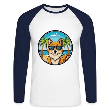 Finnischer Spitz Hund Rasse Cartoon Sonnenbrille Strand - Unisex Baseballshirt langarm - Weiß/Navy - Vorne - Nik (191cm)