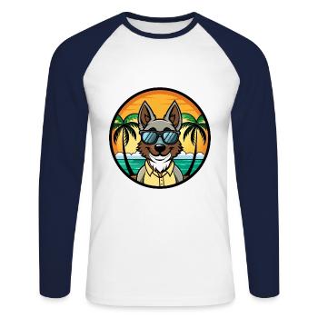 Georgischer Schäferhund Hunderasse Cartoon Sonnenbrille Strand - Unisex Baseballshirt langarm - Weiß/Navy - Vorne - Nik (191cm)