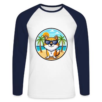 Hokkaido Chien Race Dessin Animé Lunettes De Soleil Plage - T-shirt baseball manches longues Homme - blanc/marine - Devant - Nik (191cm)
