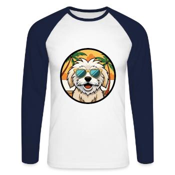 Havenese Hunderasse Cartoon Sonnenbrille Strand - Unisex Baseballshirt langarm - Weiß/Navy - Vorne - Nik (191cm)