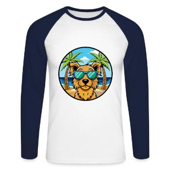 Hovawart Chien Race Dessin Animé Lunettes de Soleil Plage - T-shirt baseball manches longues Homme - blanc/marine - Devant - Nik (191cm)