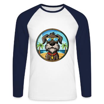 German Wirehaired Pointer Dog Breed Cartoon Beach - Unisex Long Sleeve Baseball T-Shirt - white/navy - Front - Nik (191cm)