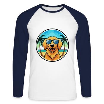 Golden Retriever Dog Breed Cartoon Sunglass Beach - Unisex Long Sleeve Baseball T-Shirt - white/navy - Front - Nik (191cm)