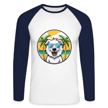 Große Pyrenäen Hunderasse Cartoon Sonnenbrille Strand - Unisex Baseballshirt langarm - Weiß/Navy - Vorne - Nik (191cm)