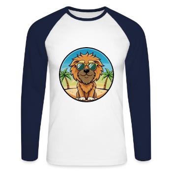 Griffon Fauve De Bretagne Hunderasse Cartoon Strand - Unisex Baseballshirt langarm - Weiß/Navy - Vorne - Nik (191cm)