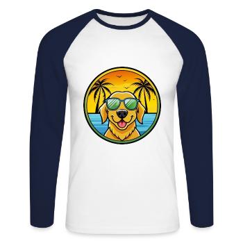 Goldador Hunderasse Cartoon Sonnenbrille Strand - Unisex Baseballshirt langarm - Weiß/Navy - Vorne - Nik (191cm)
