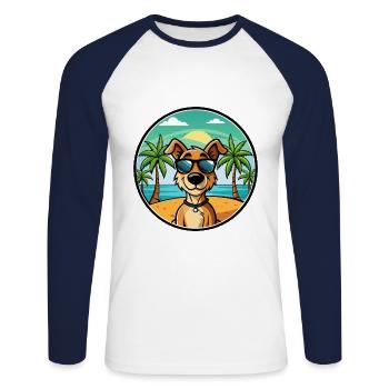 Grec Lièvre Chien Race Dessin Animé Lunettes De Soleil Plage - T-shirt baseball manches longues Homme - blanc/marine - Devant - Nik (191cm)