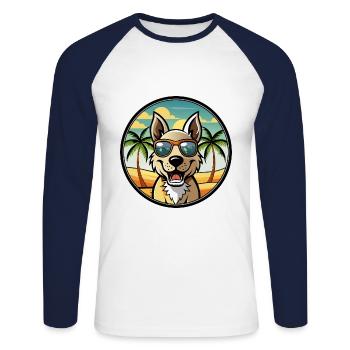 Indian Pariah Dog Breed Cartoon Sunglasses Beach - Unisex Long Sleeve Baseball T-Shirt - white/navy - Front - Nik (191cm)