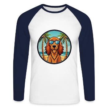 Irish Setter Dog Breed Cartoon Sunglasses Beach - Unisex Long Sleeve Baseball T-Shirt - white/navy - Front - Nik (191cm)