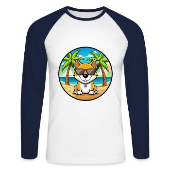 Lunettes de soleil de dessin animé de race de chien Kintamani Beach - T-shirt baseball manches longues Homme - blanc/marine - Devant - Nik (191cm)
