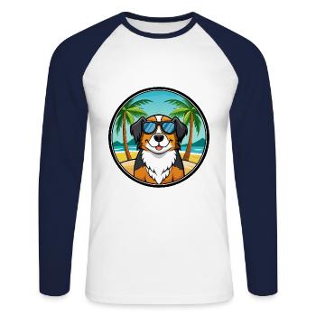 Grand Bouvier Suisse Race Cartoon Beach - T-shirt baseball manches longues Homme - blanc/marine - Devant - Nik (191cm)