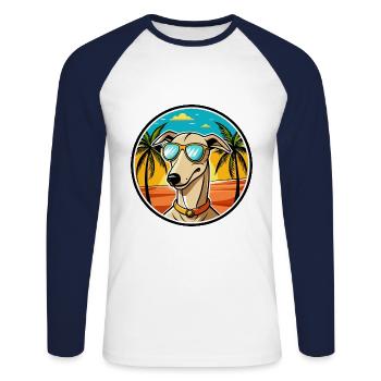 Greyhound Chien Race Dessin Animé Lunettes De Soleil Plage - T-shirt baseball manches longues Homme - blanc/marine - Devant - Nik (191cm)