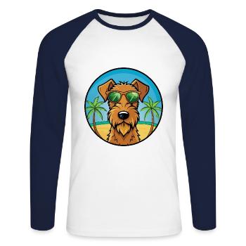 Irish Terrier Dog Breed Cartoon Sunglasses Beach - Unisex Long Sleeve Baseball T-Shirt - white/navy - Front - Nik (191cm)