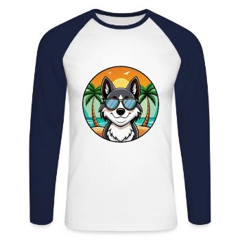 Karelian Bear Dog Breed Cartoon Sunglasses Beach - Unisex Long Sleeve Baseball T-Shirt - white/navy - Front - Nik (191cm)