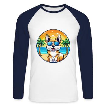 Isländischer Schäferhund Rasse Cartoon Sonnenbrille Strand - Unisex Baseballshirt langarm - Weiß/Navy - Vorne - Nik (191cm)