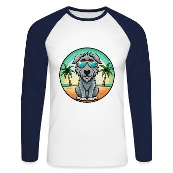 Irish Wolfhound Chien Race Dessin Animé Lunettes De Soleil Plage - T-shirt baseball manches longues Homme - blanc/marine - Devant - Nik (191cm)