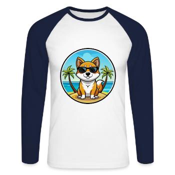 Korean Jindo Dog Breed Cartoon Sunglasses Beach - Unisex Long Sleeve Baseball T-Shirt - white/navy - Front - Nik (191cm)