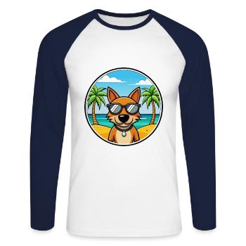 Chien de chasse letton race dessin animé lunettes de soleil plage - T-shirt baseball manches longues Homme - blanc/marine - Devant - Nik (191cm)