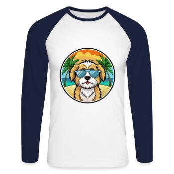Lhasa Apso Hunderasse Cartoon Sonnenbrille Strand - Unisex Baseballshirt langarm - Weiß/Navy - Vorne - Nik (191cm)