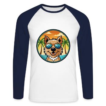 Lucas Terrier Chien Race Dessin Animé Lunettes de Soleil Plage - T-shirt baseball manches longues Homme - blanc/marine - Devant - Nik (191cm)