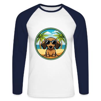 Lunettes de soleil de dessin animé de race de chien teckel miniature - T-shirt baseball manches longues Homme - blanc/marine - Devant - Nik (191cm)