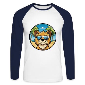 Lowchen Petit Lion Chien Race Dessin Animé Lunettes de Soleil - T-shirt baseball manches longues Homme - blanc/marine - Devant - Nik (191cm)