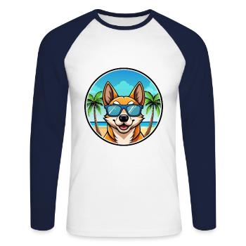 Lundehund Chien Race Dessin Animé Lunettes De Soleil Plage - T-shirt baseball manches longues Homme - blanc/marine - Devant - Nik (191cm)