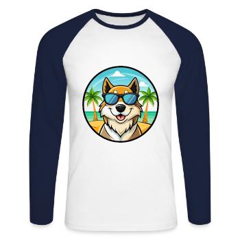 Lapponischer Hirte Hund Rasse Karikatur Sonnenbrille Strand - Unisex Baseballshirt langarm - Weiß/Navy - Vorne - Nik (191cm)