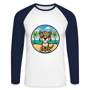 Léopard Chien Race Chien Dessin Animé Lunettes De Soleil Plage - T-shirt baseball manches longues Homme - blanc/marine - Devant - Nik (191cm)