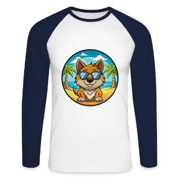 Kanni Chien Race Dessin Animé Lunettes De Soleil Plage - T-shirt baseball manches longues Homme - blanc/marine - Devant - Nik (191cm)