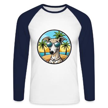 Lévrier italien race chien dessin animé lunettes de soleil plage - T-shirt baseball manches longues Homme - blanc/marine - Devant - Nik (191cm)