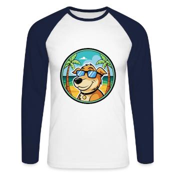 Koolie Chien Race Dessin Animé Lunettes de Soleil Plage - T-shirt baseball manches longues Homme - blanc/marine - Devant - Nik (191cm)