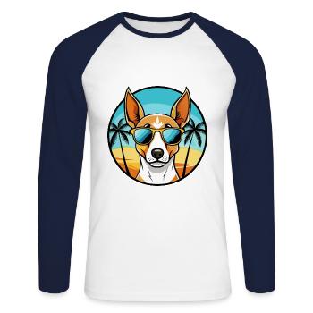 Ibizan Hound Dog Breed Cartoon Sunglasses Beach - Unisex Long Sleeve Baseball T-Shirt - white/navy - Front - Nik (191cm)