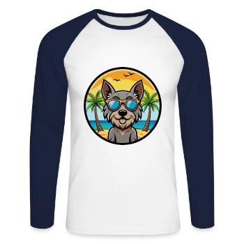 Mittelschnauze Hunderasse Cartoon Sonnenbrille Strand - Unisex Baseballshirt langarm - Weiß/Navy - Vorne - Nik (191cm)