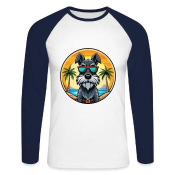 Mittelschnauzer Hunderasse Cartoon Sonnenbrille Strand - Unisex Baseballshirt langarm - Weiß/Navy - Vorne - Nik (191cm)