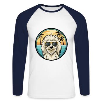 Komondor Chien Race Dessin Animé Lunettes de Soleil Plage - T-shirt baseball manches longues Homme - blanc/marine - Devant - Nik (191cm)