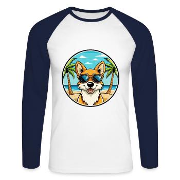 Neuguinea Singende Hunderasse Cartoon Sonnenbrille - Unisex Baseballshirt langarm - Weiß/Navy - Vorne - Nik (191cm)