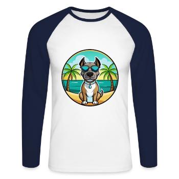 Deutsche Dogge Hunderasse Cartoon Sonnenbrille Strand - Unisex Baseballshirt langarm - Weiß/Navy - Vorne - Nik (191cm)