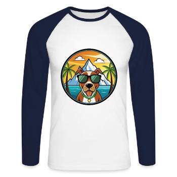 Mountain Cur Hund Rasse Cartoon Sonnenbrille Strand - Unisex Baseballshirt langarm - Weiß/Navy - Vorne - Nik (191cm)