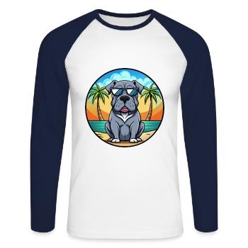 Lunettes de soleil napolitaines Mastiff Dog Breed Cartoon - T-shirt baseball manches longues Homme - blanc/marine - Devant - Nik (191cm)