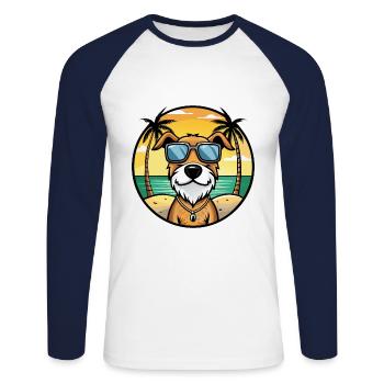 Chien courant à poil dur d’Istrie Race de chien de dessin animé Plage - T-shirt baseball manches longues Homme - blanc/marine - Devant - Nik (191cm)