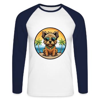 Norfolk Terrier Hunderasse Cartoon Sonnenbrille Strand - Unisex Baseballshirt langarm - Weiß/Navy - Vorne - Nik (191cm)