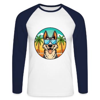 North American Shepherd Dog Breed Cartoon Beach - Unisex Long Sleeve Baseball T-Shirt - white/navy - Front - Nik (191cm)