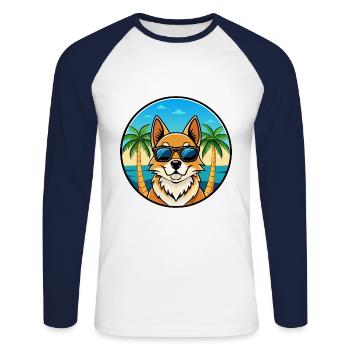 Nordic Spitz Dog Breed Cartoon Sunglasses Beach - Unisex Long Sleeve Baseball T-Shirt - white/navy - Front - Nik (191cm)