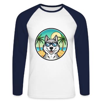 Northern Inuit Dog Breed Cartoon Sunglasses Beach - Unisex Long Sleeve Baseball T-Shirt - white/navy - Front - Nik (191cm)