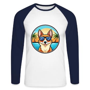 Lunettes de soleil norvégiennes Lundehund Dog Breed Cartoon - T-shirt baseball manches longues Homme - blanc/marine - Devant - Nik (191cm)