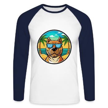 Perro De Presa Canario Hunderasse Cartoon Strand - Unisex Baseballshirt langarm - Weiß/Navy - Vorne - Nik (191cm)