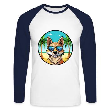 Slovensky Kopov Chien Race Dessin Animé Lunettes De Soleil Plage - T-shirt baseball manches longues Homme - blanc/marine - Devant - Nik (191cm)