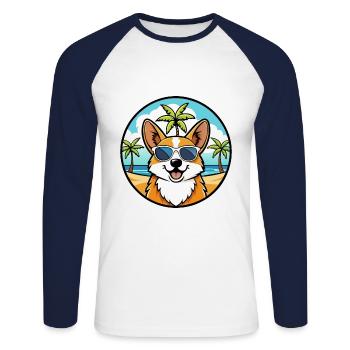 Pembroke Welsh Corgi Dog Breed Cartoon Sunglasses - Unisex Long Sleeve Baseball T-Shirt - white/navy - Front - Nik (191cm)